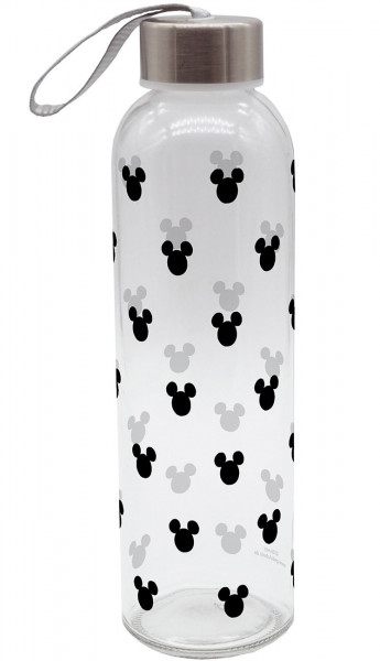 Trinkflasche Mickey Muster schwarz 500ml Glas