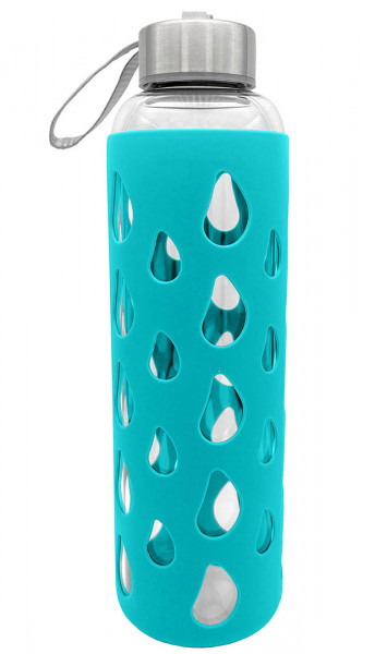 Drink bottle glass Silicone turquoise 500 ml