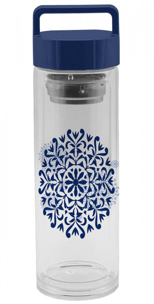 Trinkflasche Classic Blue Ornament 400ml Glas