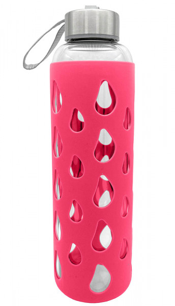 Trinkflasche Silikon pink 500ml Glas