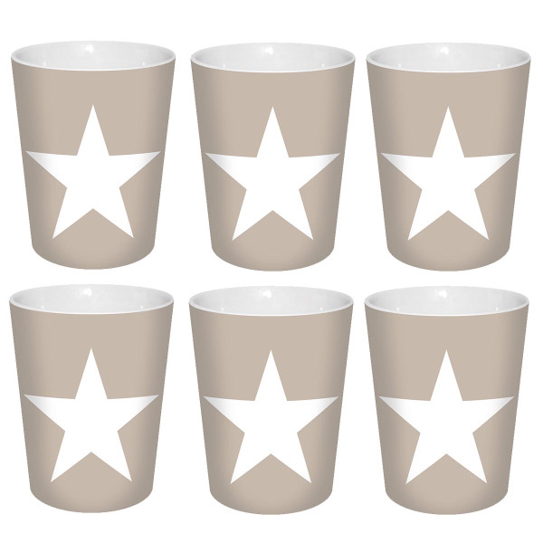 6er Set Becher Stern beige 300ml Porzellan