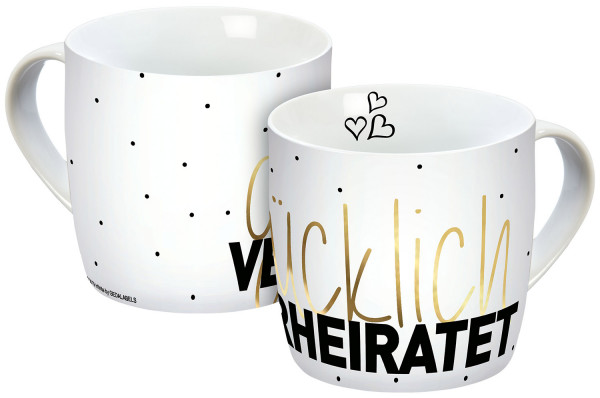 Tasse Glücklich verheiratet 300ml Echtgold