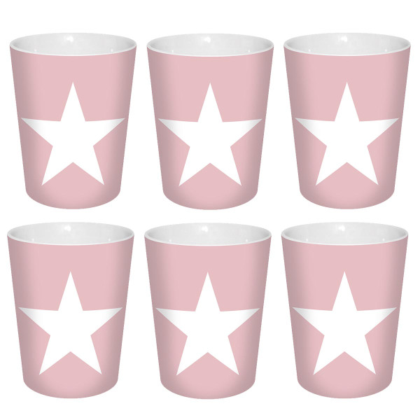 6er Set Becher Stern rosa 300ml Porzellan