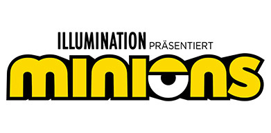Das Bild zeigt das Minions-Filmlogo mit dem darüber präsentierten Wort Illumination. Das "o" in "Minions" ist so gestaltet, dass es wie ein Minion-Auge mit Schutzbrille aussieht.