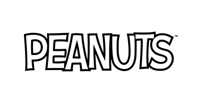 Das Wort PEANUTS in fetten, schwarzen, umrandeten Buchstaben im Cartoon-Stil auf einem schlichten weißen Hintergrund.