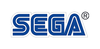 Das Bild zeigt das SEGA-Logo in fetten blauen Buchstaben mit einem weißen Umriss und einem eingetragenen Markensymbol in der oberen rechten Ecke.