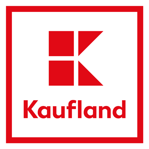 Rotes und weißes Kaufland-Logo mit einem stilisierten K in einem Quadrat und dem Wort Kaufland in fetten roten Buchstaben unter dem Symbol.