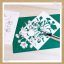 Ein Papierschneideprojekt mit einem Blumenmuster auf weißem Papier, das teilweise mit einem Universalmesser ausgeschnitten wurde, liegt auf einer grünen Schneidematte. In der Nähe befindet sich eine Schablone für einen Blumenumriss auf einer hellen Tischplatte.
